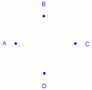 Four points are drawn so that they create the vertex points of a square.  When you roll the cursor over them there are six lines which can be formed by connecting any two points together.