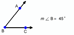 meausre of angle B equals 45 degrees