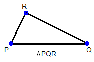 A triangle is drawn with three vertex points P, Q, and R.