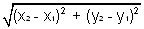 d equals the square root of left parenthesis x sub 2 minus x sub 1 right parenthesis squared plus left parenthesis y sub 2 minus y sub 2 right parenthesis squared.
