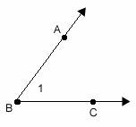 Acute angle A B C with vertex at point B.  It is also labeled as angle 1.