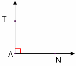 Right angle T A N.  Angle A is a 90 degree angle.  Ray A T is perpendicular to ray A R,