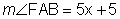 the measurement of angle F A B is equal to 5x plus 5