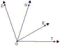 Adjacent acute angles D O G, G O E and E O T.  Angles D O G and G O E share side, ray O G.  Angles G O E and E O T share side, ray O E.  The sum of these three angles is obtuse angle D O T.