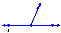 angle J K H and angle H K L shares side K H and the two angles form a straight angle.
