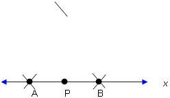 line x that contains points A, P and B.  An arc is drawn above line x exactly in   line with P